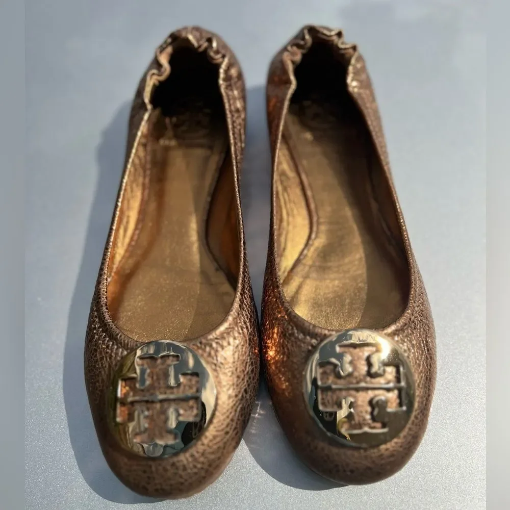 Tory Burch Reva Bonze Metallica Ballet Flat Shoes Size 8